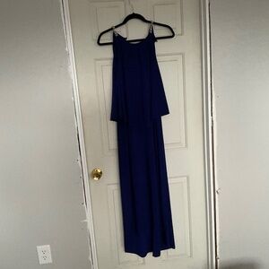 Cole Buxton Size 16 maxi Dress Blue with gold shoulder.